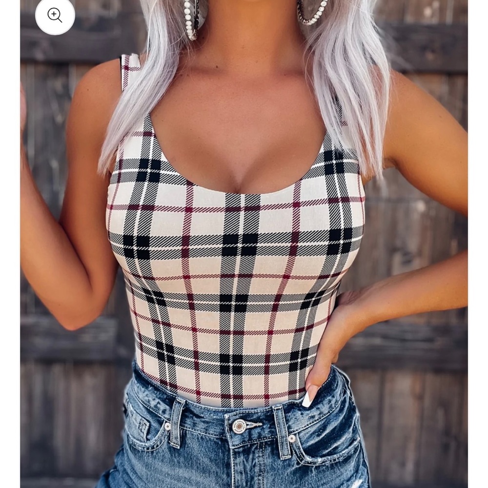 Cross That Line Plaid Bodysuit